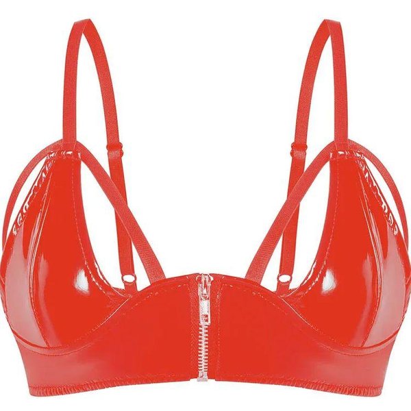 S-3XL Tirantes Finos Aspecto Mojado PVC Bustier Tops Cortos Brillante PU Cuero Croptop Camisolas Cortas Ajustadas Sin Mangas Camisa sexy Camiseta Sin Mangas L Red-image