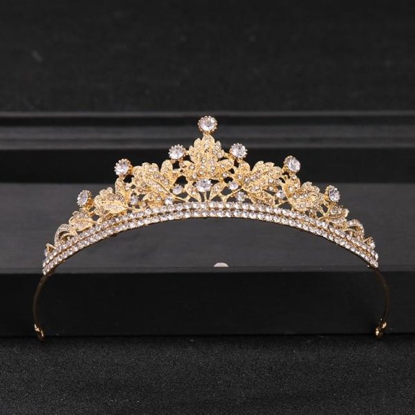 Vintage Barokowa Korona Tiara Diadem śLub Kryształ Rhinestone Korona I Tiary śLubne BiżUteria Do WłOsóW śLubne Akcesoria Do WłOsóW ZłOty-image