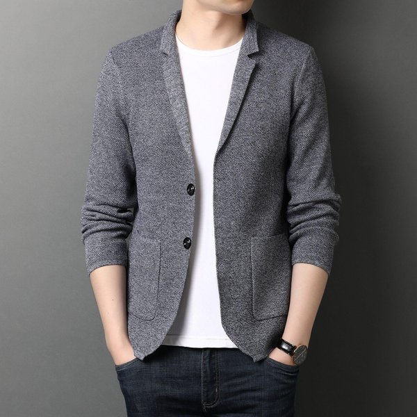 CáRdigan De Punto Para Hombre, VersióN Coreana, Cuello De Traje Nuevo, Color SóLido, Moda Casual Juvenil, SuéTer De Punto Transfronterizo, Chaqueta Xxxl-image