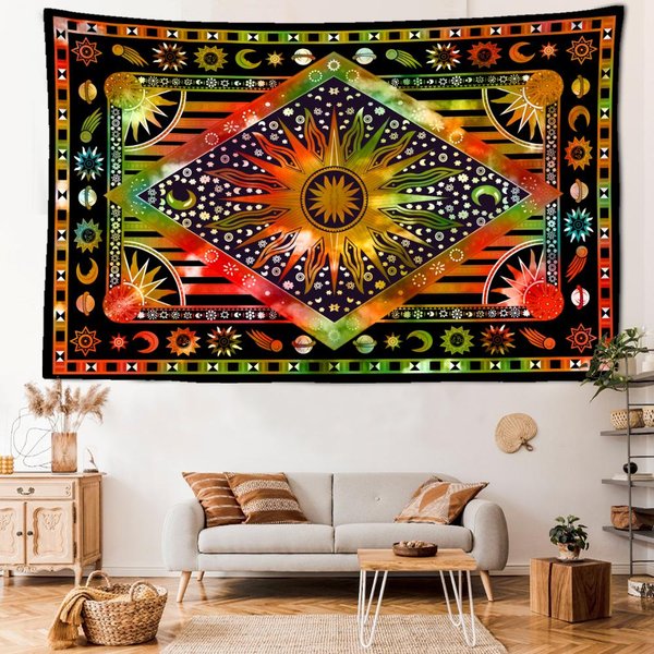 Tapiz Del Tarot Del Sol Verde Y Naranja Colgante De Pared Hippie Tapiz Arte Abstracto PsíQuico BrujeríA HabitacióN DecoracióN Del Hogar 95X70Cm Orange-image