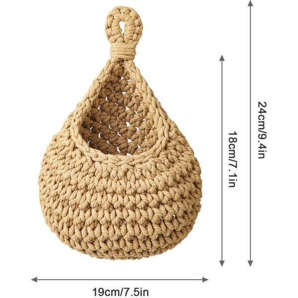 Cesta Colgante En Forma De LáGrima EcolóGica De Yute, Cestas De Frutas Y Verduras Para Colgar En La Pared M-image