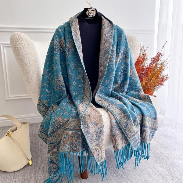 Luksusowy Kaszmirowy Damski Szal Paisley Zimowy CiepłY Szal I Chusta Bandana Pashmina Damska Kwadratowy Gruba Koc Poncho-image
