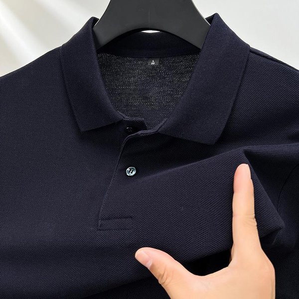 Polo De Manga Corta Para Hombre, VersióN Limpia De AlgodóN Puro, Camiseta Informal De Negocios Con Solapa De Verano, Camiseta De Color SóLido Con Corbata 4XL Black-image