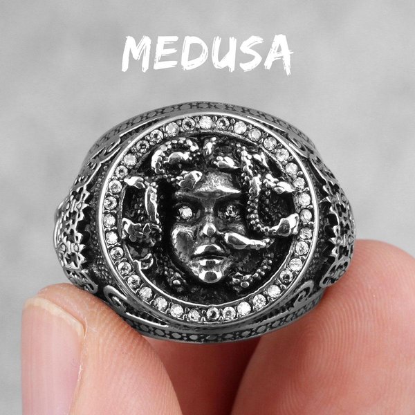 Medusa Banshee WłOsy WężE Stal Nierdzewna PierśCienie MęSkie Punk Hip Hop Dla MężCzyzny ChłOpaka BiżUteria Biker Kreatywność Prezent 9 Gray-image