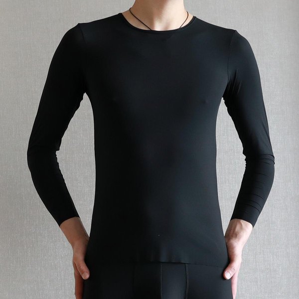 Ropa Interior TéRmica Fina De Seda De Hielo Para Hombre, Tops Y Pantalones Con Bragueta Separada, OtoñO Invierno, TéRmicos CáLidos, Mallas Largas, Ropa De Dormir EláStica 3XL Black-image