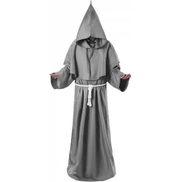 Conjunto De Capa De Halloween, Mago, Cosplay De Halloween, Juego De Rol, Monje Medieval, Fraile, TúNica Con Capucha, Color SóLido, Cintura Ajustada, Disfraz De Sacerdote ANC S Gris Oscuro-image