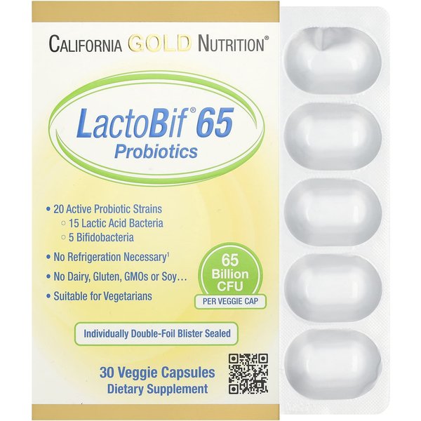 California Gold Nutrition, ProbióTico Lactobif 65, 65 Mil Millones De Ufc, 30 CáPsulas Vegetales-image