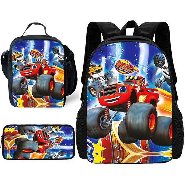 Dibujos Animados 3D Juegos Blaze Monster Machines Mochila Escolar Infantil Con Bolsas Para El Almuerzo, Estuches, Bolsas Escolares Para NiñOs NiñAs Mejor Regalo-image