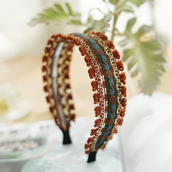 Nuevas Diademas Florales Bordadas ÉTnicas Bohemias Para Adultos Mujeres Diadema De Encaje Tejido Floral Accesorios Para El Cabello Brown-image