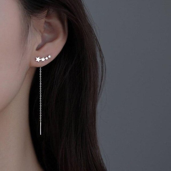 Pendientes Largos Con Borlas De Estrella De Plata De Ley 925 Para Mujer, JoyeríA Para Bodas Y Fiestas, ReciéN Llegados. Black-image