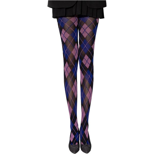80D Damskie Rajstopy Klasyczny Styl Retro WzóR Argyle KontrastująCe KształTy DiamentóW Rajstopy Nylonowe WzóR Romby One Size Blue-image