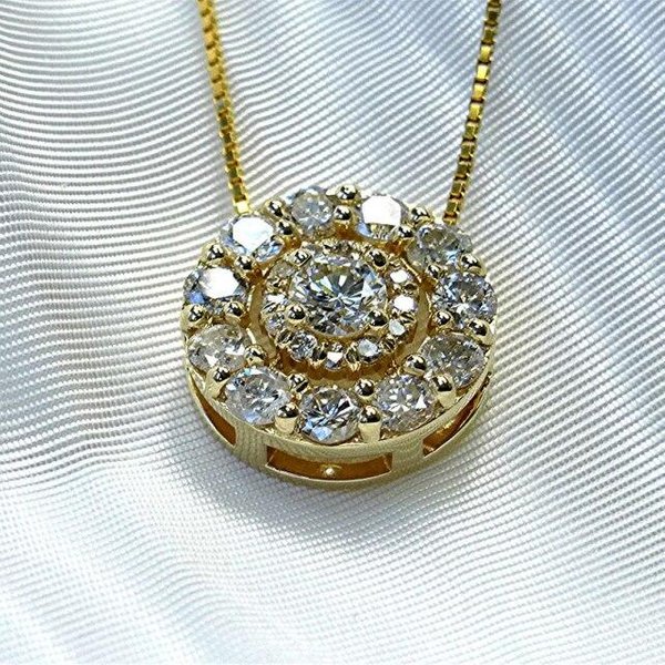Collar De Mujer Huitan Nuevo Trendy Con Zirconia CúBica Redonda Simple VersáTil Color Oro Colgante Collar JoyeríA De Boda 45Cm White-image