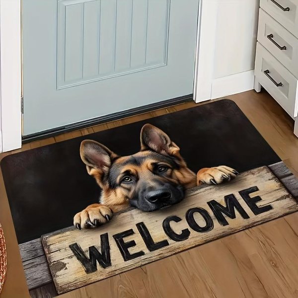Wycieraczka Z Owczarkiem Niemieckim Welcome Flanelowy Dywanik AntypośLizgowa ChłOnna Mata PodłOgowa Do Przedpokoju Salonu ŁAzienki WystróJ Domu 80X120Cm31X47In-image