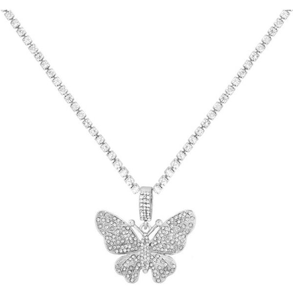 OśWiadczenie DużY Wisiorek Z Motylem Naszyjnik łAńCuszek Z KryształEm GóRskim Dla Kobiet Bling łAńCuszek Do Tenisa KryształOwy Naszyjnik Choker Party Jewelry White-image