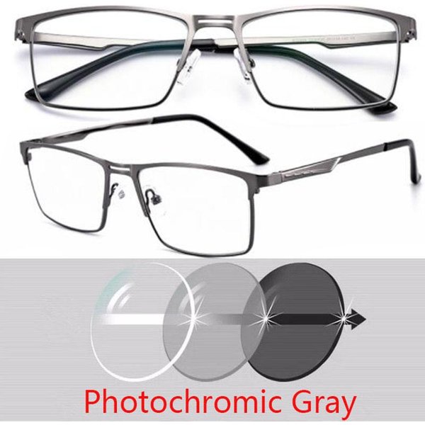 0 -0.5 -0.75 Do -6.0 Metalowe PełNe Oprawki SłOńCe Fotochromowe Kwadratowe Okulary Korekcyjne Z Mocą Cylindryczną Myopia -2.25-image