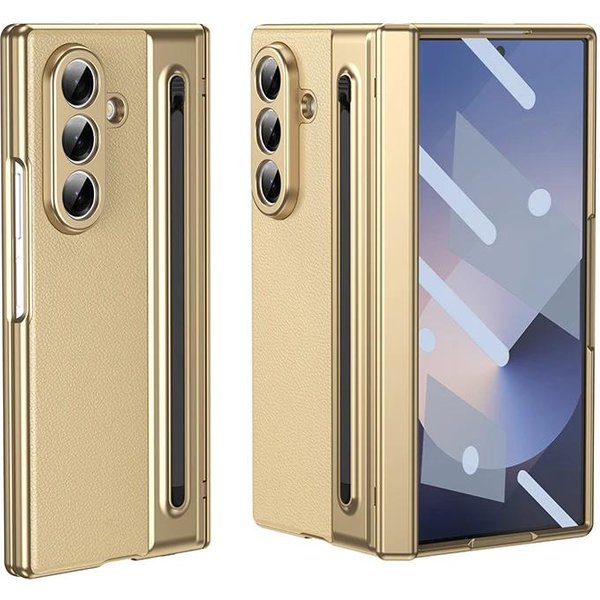 Dla Samsung Galaxy Z Fold 8 Ultra Z Fold 8 7 6 5 4 3 S Pen SkóRzane Etui Na Telefon Ochrona Zawiasu Wbudowany Rysik Dotykowy OsłOna Ekranu Galaxy Z Fold 8 ZłOty-image