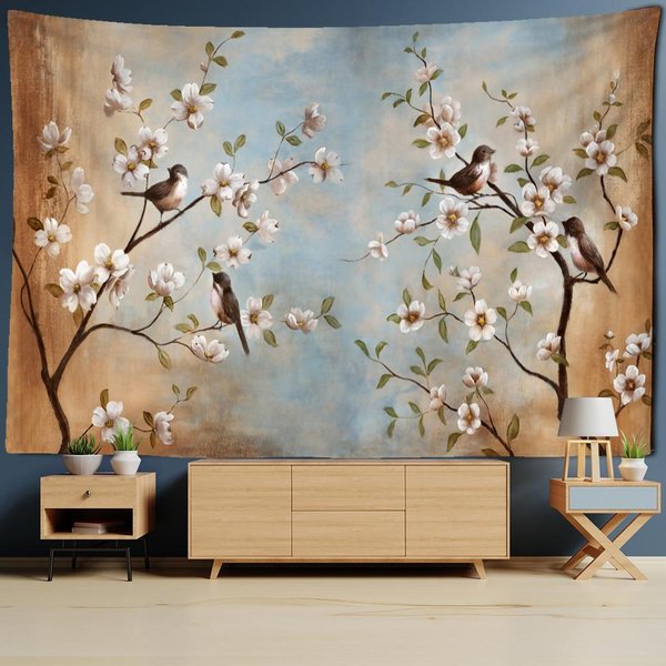 Tapiz De Pintura China De Flores Y PáJaros Para Colgar En La Pared Estilo Bohemio Tapiz Mandala BrujeríA DecoracióN Del Hogar 150X100 Cm-image