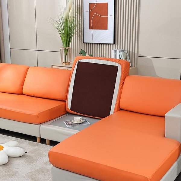 Fundas Impermeables De PU Para Cojines De Sofá Funda EláStica Para Asiento De Sofá De Esquina Funda EláStica Para Silla De Aire Protectora Para Mascotas Protectora De 1 /2 /3 /4 Plazas Back Cushion Cover Naranja-image