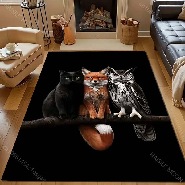 Czarny Kot Lis Sowa Nadruk Dywan Do Sypialni Salonu PrzyłóżKowy Sofa Mata PodłOgowa Nowoczesny WystróJ Domu Dywan Obszarowy DużY Rozmiar 40X60Cm (16X24In) Brown-image