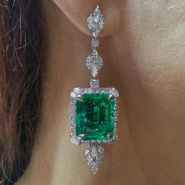 Pendientes Colgantes Huitan GeoméTricos Cuadrados Circonita CúBica Verde Cristal Brillante CZ Lujo Accesorios Para Las Orejas Para Mujer JoyeríA De Boda Brown-image