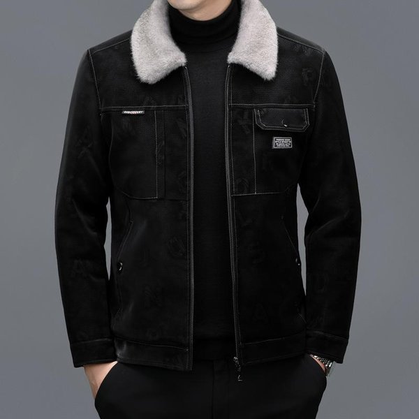 Ropa De Invierno Para Hombres De Mediana Edad Y Mayores, Ropa Para Padre, Chaqueta De Cuero Integral De Piel, Chaqueta De Cuero, Abrigo Corto, Engrosamiento 4XL Black-image