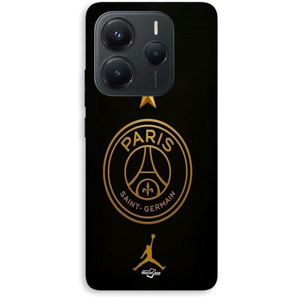 Funda De TeléFono - Maniacase - Xiaomi Redmi Note 14 5G - Silicona - Negra - Logo Psg Dorado Estrella CampeóN Oro-image