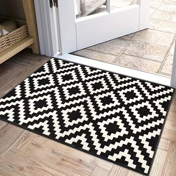Czarno-BiałY Geometryczny WzóR Wycieraczka Do Drzwi MożNa Prać W Pralce AntypośLizgowa TrwałA Mata Do Przedpokoju WystróJ Domu 50X80Cm-image