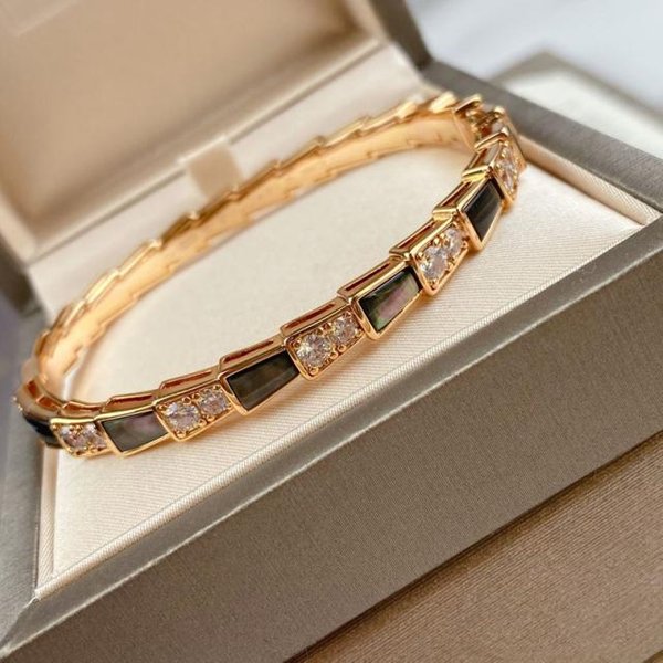 925 Srebrna PozłAcana Masa PerłOwa Diamentowa Bransoletka Z KośCi WężA Europejska I AmerykańSka Moda Damska Marka BiżUteria Prezent Beige-image