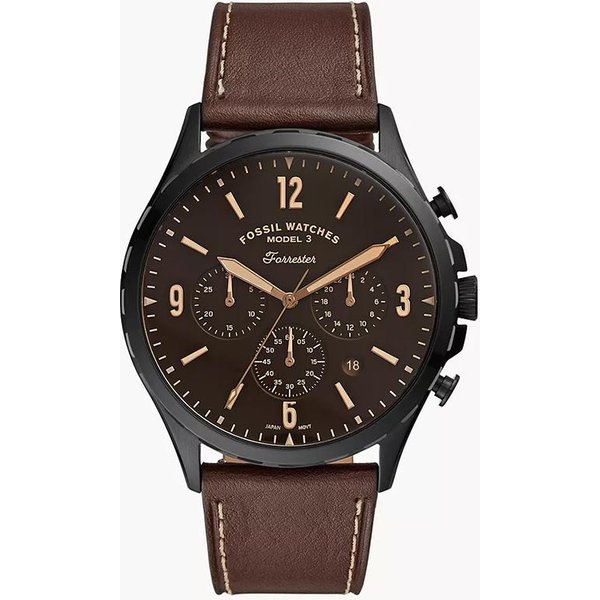 Reloj Fossil Con Esfera Negra, CronóGrafo De Tres Esferas, Reloj De Cuarzo Para Negocios Y Casual, Reloj De Uso Diario Para Hombre FS5608 MarróN-image