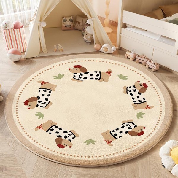 Sypialnia W Stylu KreskóWkowym OkrąGłY Dywan Domowy Puszysty MięKki Dywan Zmywalna Mata PodłOgowa Przy łóżKu Grube Dywany Pluszowe Do Salonu 80X80Cm Beige-image