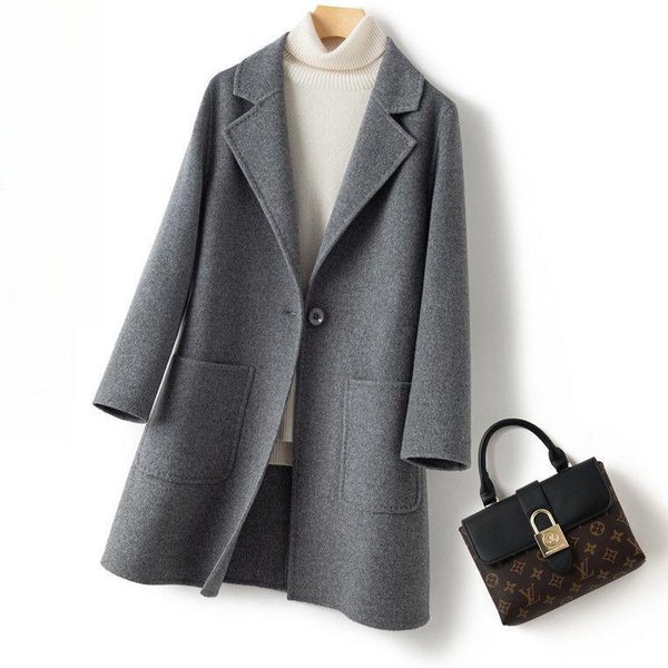 Abrigo De Lana Para Mujer Mediano Y Largo OtoñO E Invierno Nuevo Temperamento Abrigo PequeñO Suelto XXL Gris-image
