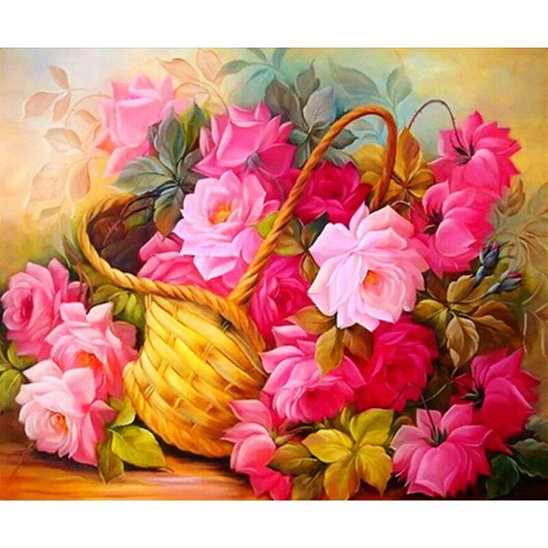 Pintura Diamante DIY 5D Taladro Redondo Completo Cesta De Flores Bordado Punto De Cruz 20X30CM-image