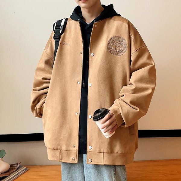Zamszowa Kurtka MęSka Wiosna I Jesień Nowa Modna Marka Casual Sportowa ChłOpięCa Kurtka Top Z KołNierzykiem Baseballowym W Stylu AmerykańSkim Xxxl Brown-image