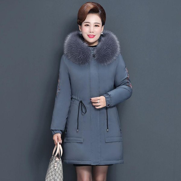 Abrigo De Invierno De Estilo Occidental Para Madres De Mediana Edad Y Mayores, Chaqueta Acolchada Gruesa Y Noble Con Cuello De Piel Grande Y Largo Para Mujeres De Mediana Edad XL-image