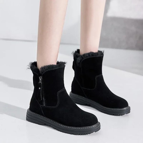 Botas De Invierno 2025 Para Mujer Zapatos De Cuero Genuino Suela Gruesa CáLidas Botas De Nieve Para Mujer Invierno FríO Botines Para SeñOras 36 Gray-image