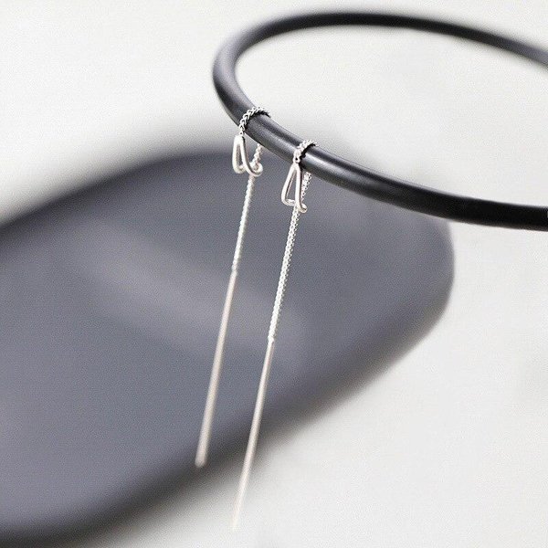 Pendiente De Gota De Agua Largo Con Borla De Plata De Ley 925 Para Mujeres Y NiñAs, JoyeríA De Boda Eh578 Gray-image