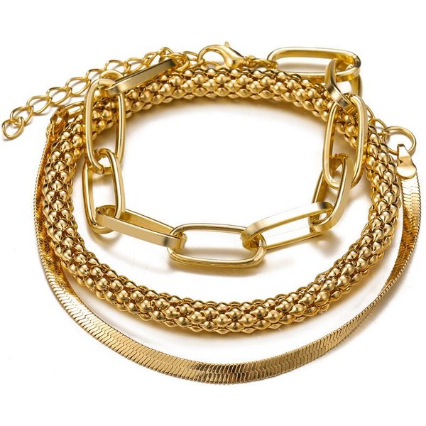 3 Sztuk/Zestaw Moda Gruby łAńCuszek Link Bransoletki Bransoletki Dla Kobiet W Stylu Vintage łAńCuszek WężOwy ZłOty Kolor Srebrny Bransoletki Zestaw BiżUteria Punkowa 3Pcs/Set ZłOty-image