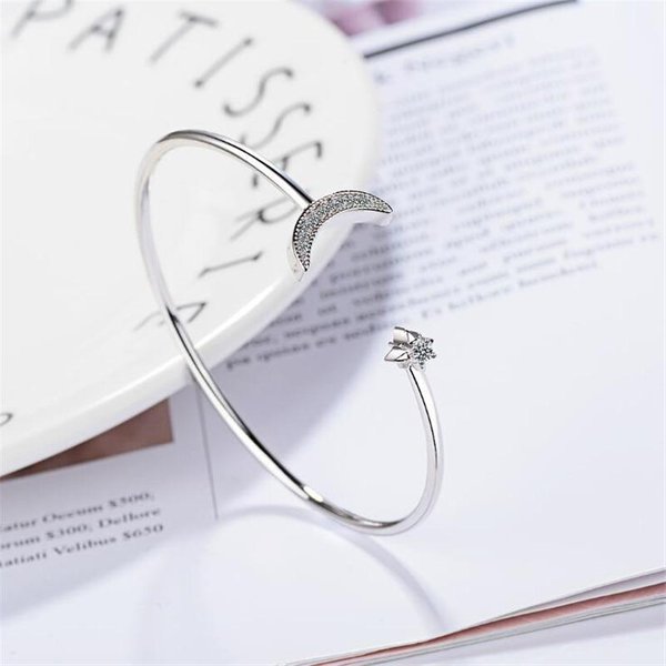 Nuevas Y Hermosas Pulseras Creativas De Plata De Ley 925 Con Forma De Estrella Y Luna, Brazaletes De Cristal Con Personalidad Y Temperamento Para Mujer Sb169-image