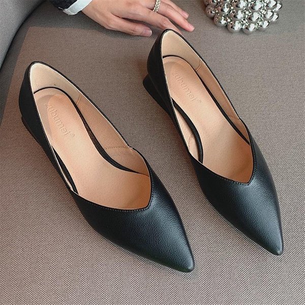 Zapatos De Mujer De Cuero De TacóN Bajo, Nuevos Zapatos Sencillos De Punta Puntiaguda Y TacóN Grueso Para Mujer, VersióN Coreana, Zapatos Sencillos De Color SóLido Para Mujer 40 Gray-image
