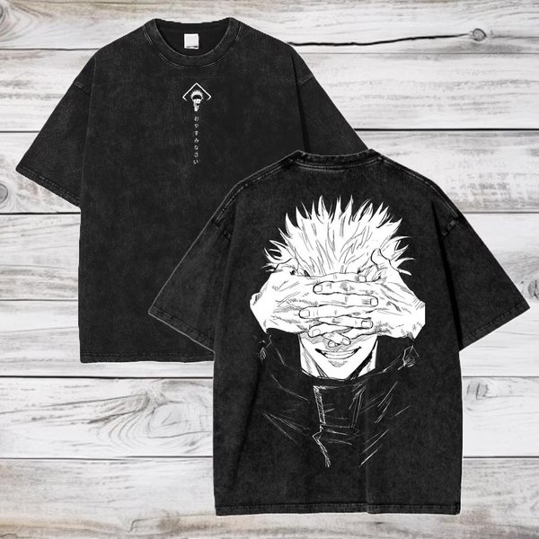 Gojo Satoru Jujutsu Kaisen Camiseta Hombre Mujer AlgodóN Lavado Camiseta Ropa Verano Manga Corta Camisetas Oversize Streetwear 3XL White-image