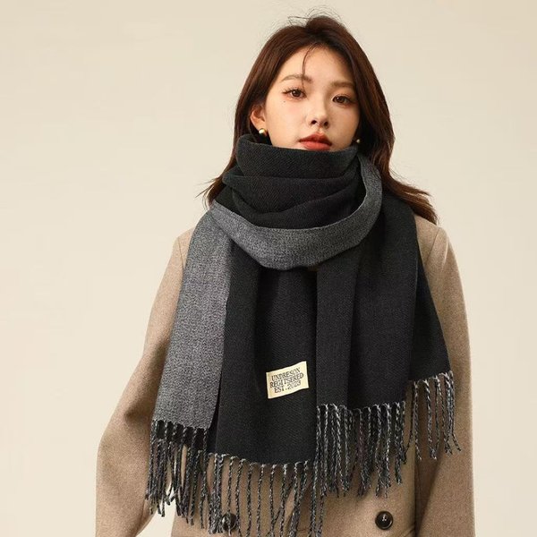 Zimowy Kaszmirowy Damski Szalik Damskie Luksusowe Szale Damska FręDzle Bandana Damska Jednolity Szal Chusty Foulard Szalik Pashmina Gray-image