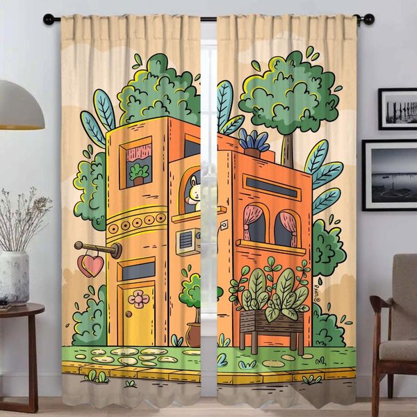 Cortinas Con Dibujos Lindos Para Sala De Estar Cortina Para HabitacióN Cortinas De 2 Paneles DecoracióN De Halloween Separador Cortinas Para El Interior Del Hogar W60Xh90Cmx2Pcs-Cl-image