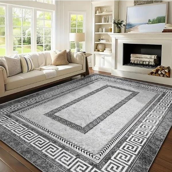 Luksusowy Boho Chenille Perski Dywanik – MożNa Prać W Pralce Kwiatowy Dywan Do Salonu Sypialni Przedpokoju, Szary Czarny Mata PodłOgowa 80X120Cm(31X46In)-image