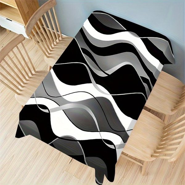 1 Szt. Nowoczesny I Abstrakcyjny Falisty Obrus Poliestrowy Tkanina Nadruk Boho Kuchnia Jadalnia WystróJ ProstokąTny Pokrowiec Na Stół WystróJ Domu 100X145Cm-image