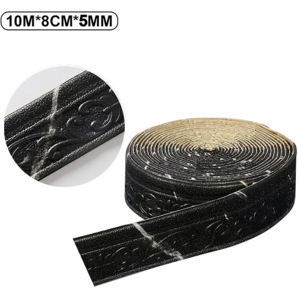 10 M/Rolka Samoprzylepna Linia WykońCzenia śCian 3D Listwa PrzypodłOgowa Wodoodporna Listwa PrzypodłOgowa Tapeta Naklejka Do Salonu Dekoracji WnęTrz 10M*8CM Czarny-image