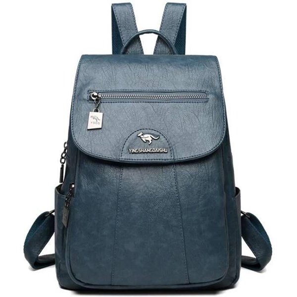 Nowy Damski Plecak O DużEj PojemnośCi, MięKka SkóRzana Torba PodróżNa, Trend W Modzie, Plecak Studencki Niebieski-image