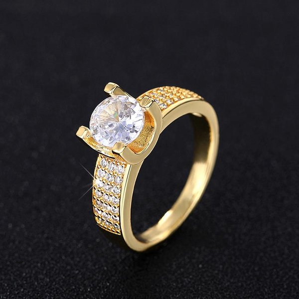 Huitan Lujo Anillo De Compromiso Boda Anillos Para Mujer Color Oro Incrustado Brillante CZ Moda Moderna JoyeríA Femenina EnvíO Directo 10 Beige-image