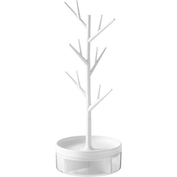 Estante De Almacenamiento De Joyas Multifuncional Giratorio 360 Grados Soporte Exhibidor De Joyas Con Forma De Rama De ÁRbol De Escritorio Blanco-image