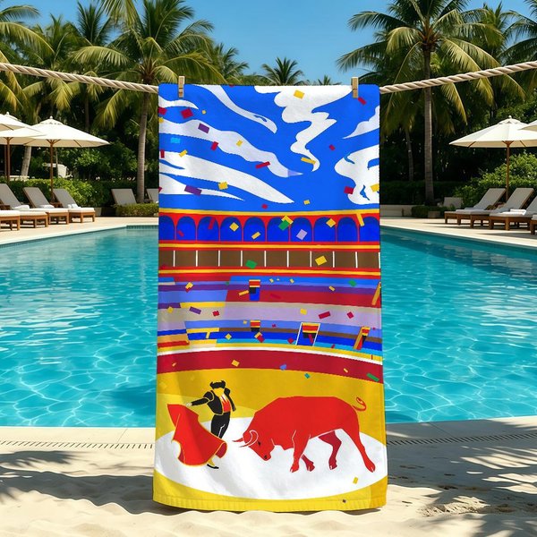 HiszpańSki RęCznik Z Motywem Walki BykóW Na Kemping PlażOwy Super ChłOnny SzybkoschnąCy Letni RęCznik Stj70X140Cm-image