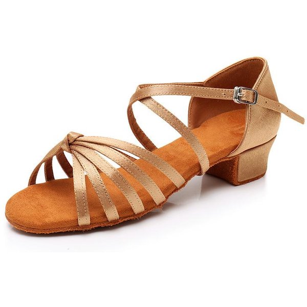 DziecięCe Buty Do TańCa ŁAcińSkiego Satynowe BrąZowe Rozmiar 28-41 Niski Obcas Buty Do TańCa Towarzyskiego Treningowe 39 Jasny Kolor BrąZowy-image